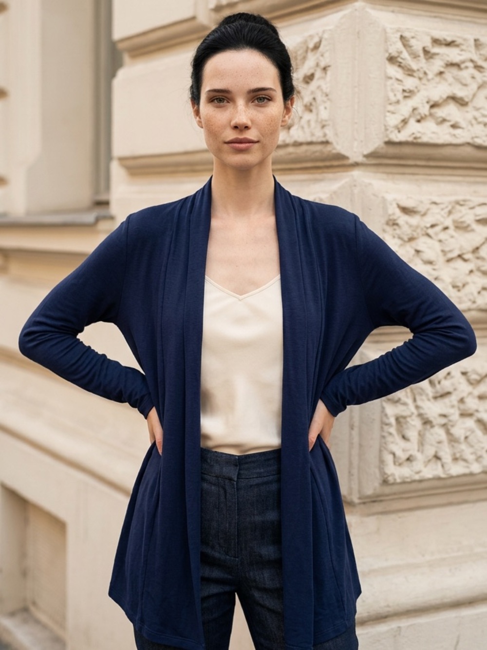 Classic Navy Open-Front Women's Cardigan